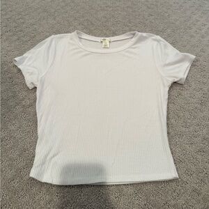 White Ribbed Short Sleeve Top